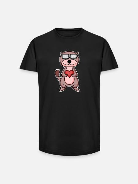 Weasel with heart and glasses - Long Fit Men's T-Shirt - black