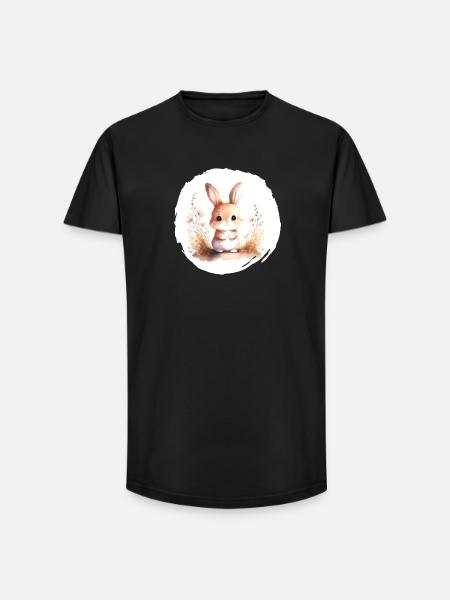 Aquarelle de lapin - T-shirt coupe longue homme - noir