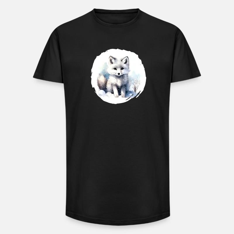 Polarfuchs Aquarell - Long Fit Männer T-Shirt - Schwarz