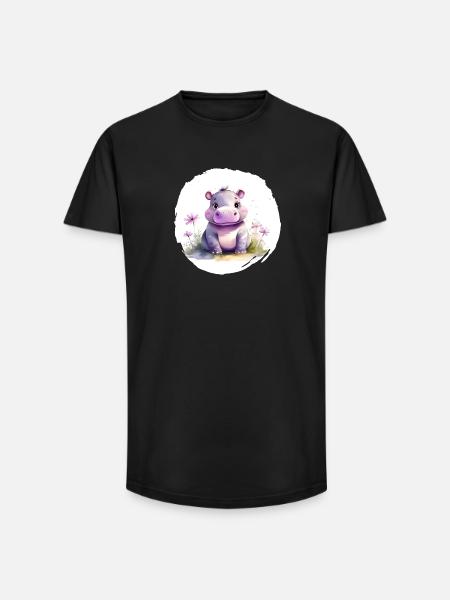 Aquarell Nilpferd - Long Fit Männer T-Shirt - Schwarz
