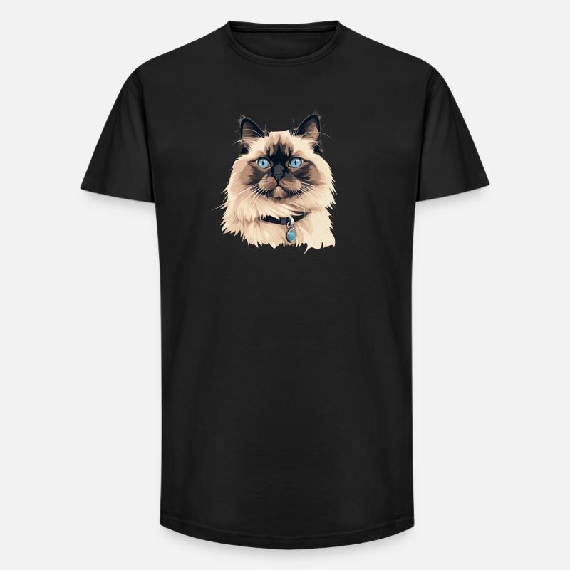 Katze Kopf Ragdoll - Long Fit Männer T-Shirt - Schwarz