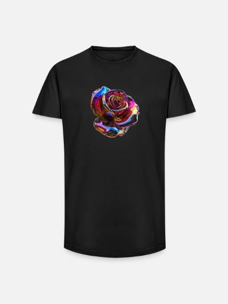 Irisierende Regenbogenrose - Long Fit Männer T-Shirt - Schwarz