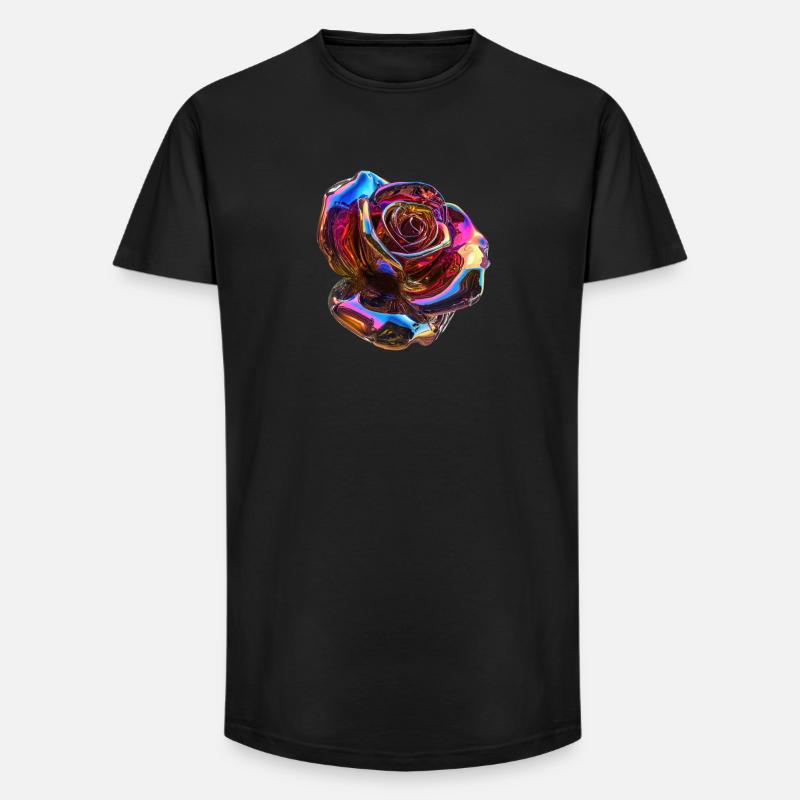 Irisierende Regenbogenrose - Long Fit Männer T-Shirt - Schwarz