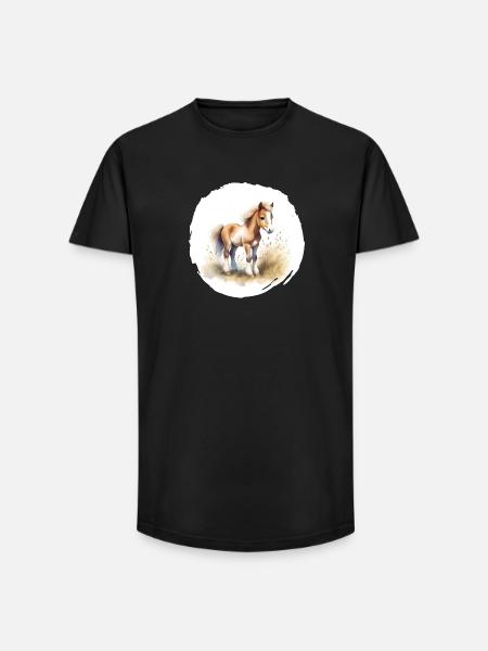 Fohlen Aquarell - Long Fit Männer T-Shirt - Schwarz