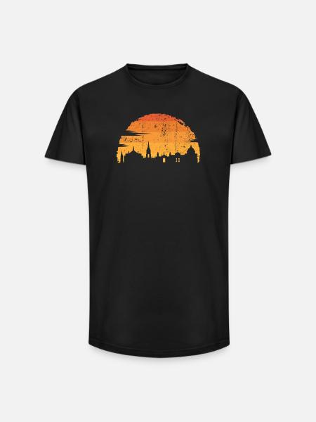 Sunset Skyline Silhouette - Long Fit Men's T-Shirt - black