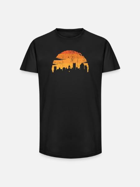 Zachód słońca Skyline - sylwetka wektorowa - T-shirt męski o długim kroju - czarny