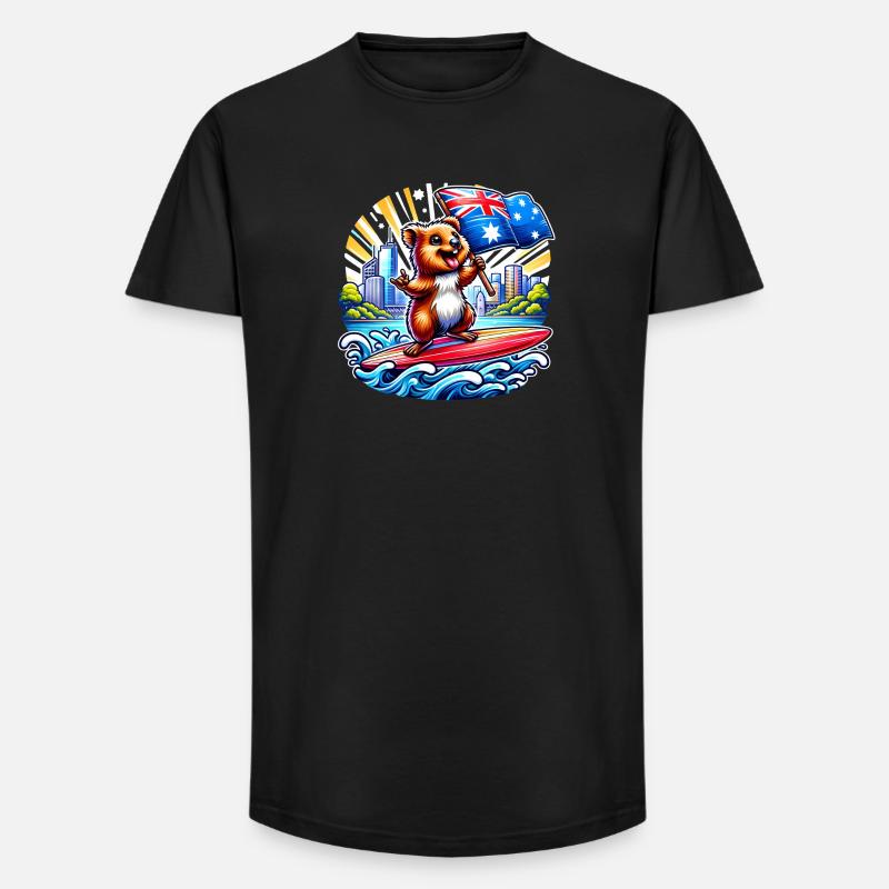 Quokka Australien Surfing Design - Long Fit Männer T-Shirt - Schwarz