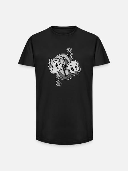 Yin Yang Sign Monkey - Long Fit Men's T-Shirt - black