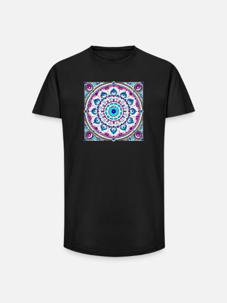 Mandala Orbital Bleu-Rose - T-shirt coupe longue homme - noir