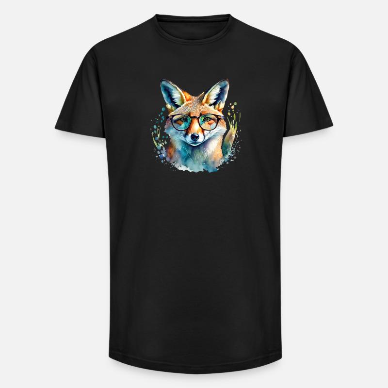 Fuchs mit Brille - Long Fit Männer T-Shirt - Schwarz