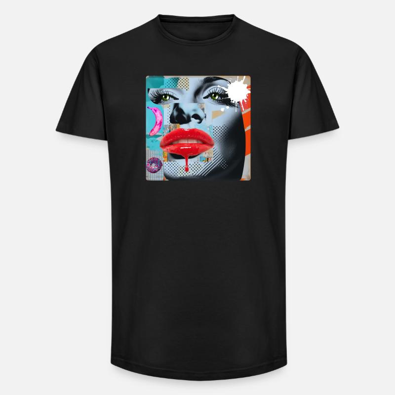 Bunte Collage Pop Art - Long Fit Männer T-Shirt - Schwarz