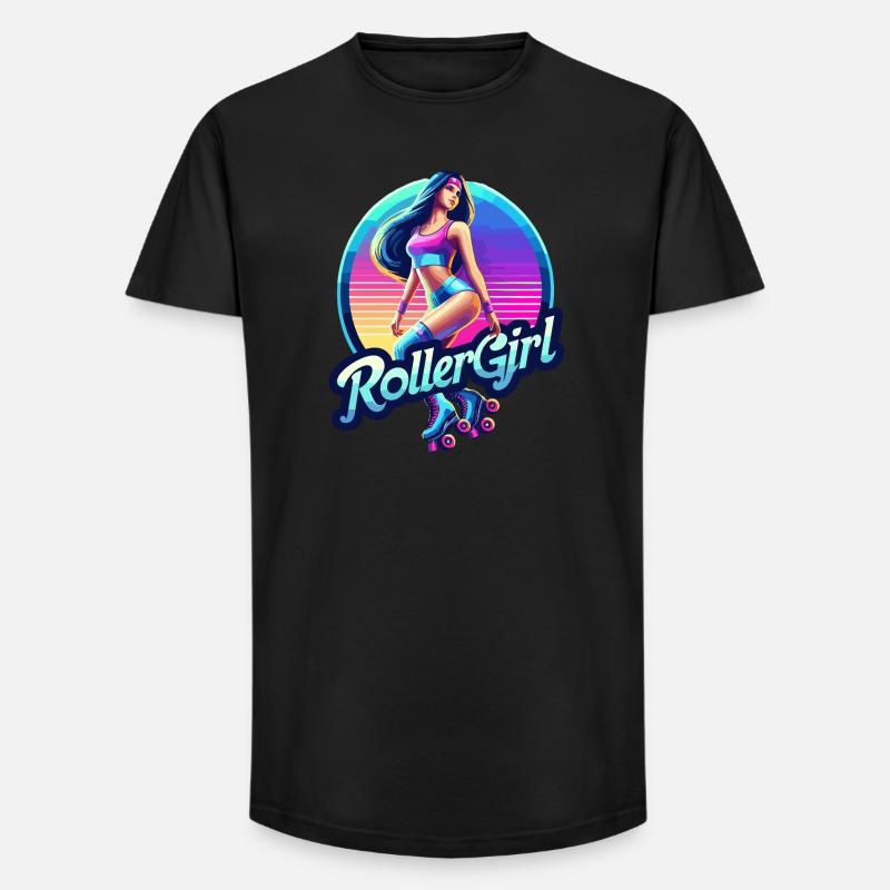 Lebendige Retro-Roller-Mädchen-Illustration - Long Fit Männer T-Shirt - Schwarz