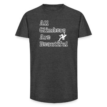 All Climbers Are Beautiful male white - Long Fit Men's T-Shirt - charcoal grey - Front - AI Model Male 185 light (185cm)
