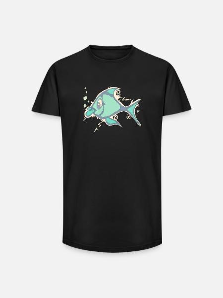 Fisch Linienkunst - Long Fit Männer T-Shirt - Schwarz