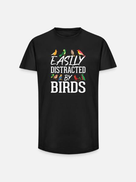 Easily Distracted by Birds - Long Fit Men's T-Shirt - black
