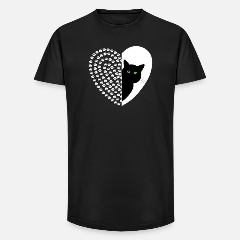 Schwarze Katze mit Blumenmuster - Long Fit Männer T-Shirt - Schwarz