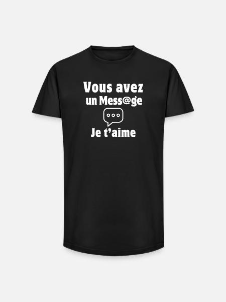 message, SMS, je t'aime, Saint-Valentin - T-shirt coupe longue homme - noir