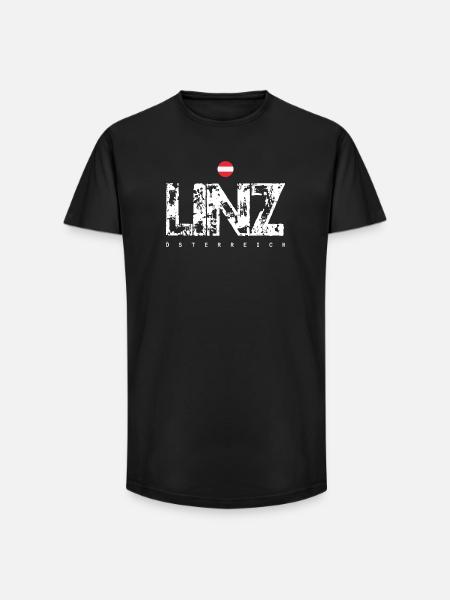 Linz Distressed City Text - Long Fit Men's T-Shirt - black