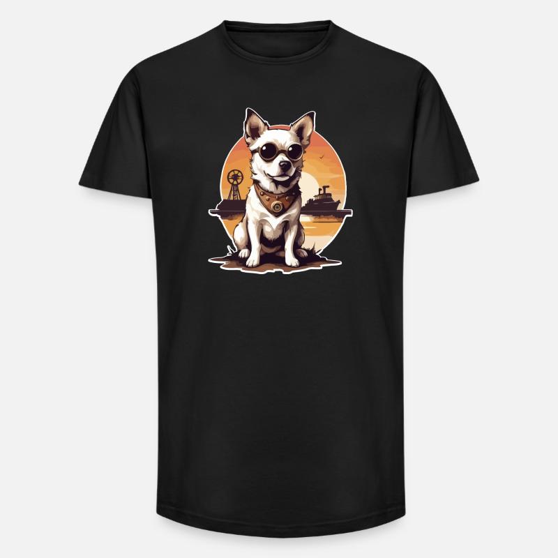 Steampunk Hund - Long Fit Männer T-Shirt - Schwarz