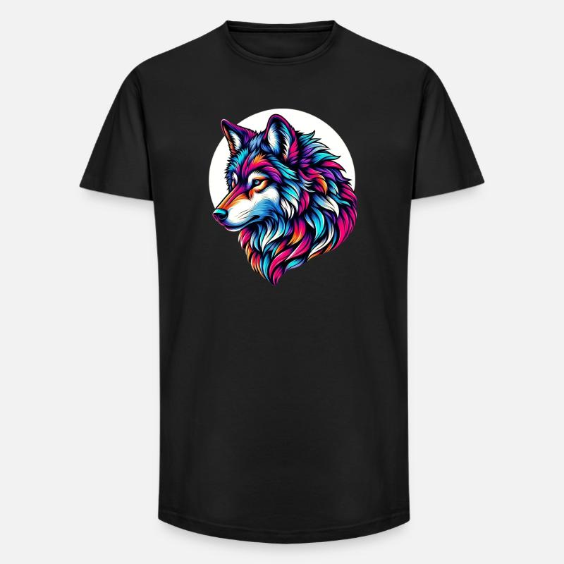 Wolf - Long Fit Männer T-Shirt - Schwarz
