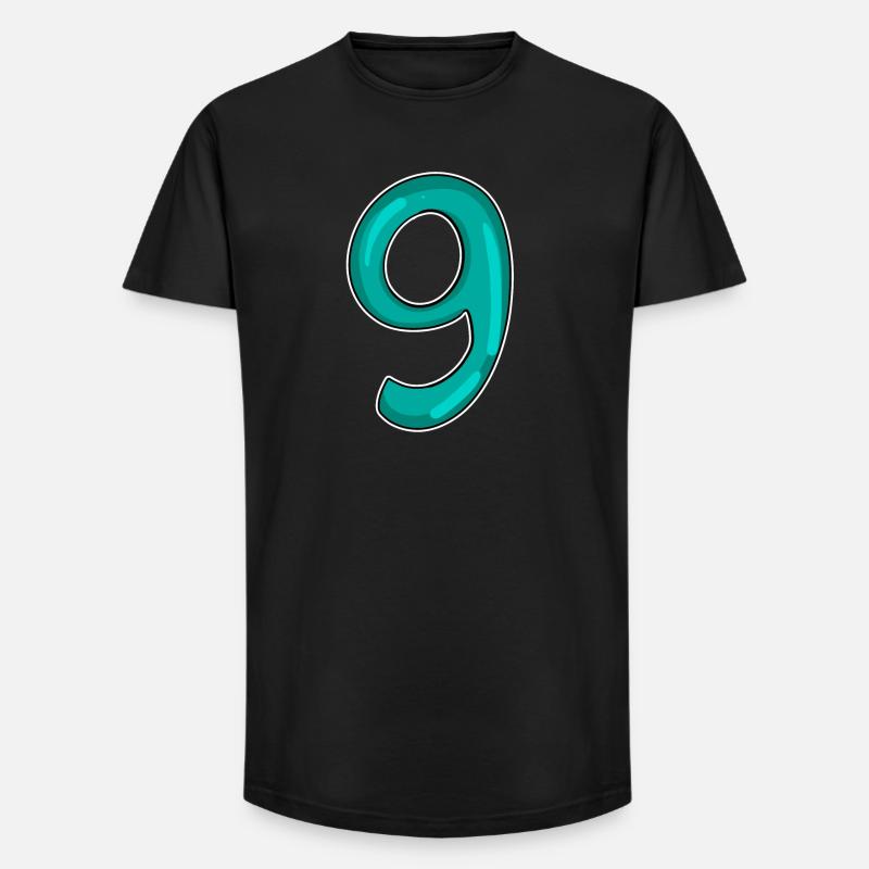 9 - Long Fit Männer T-Shirt - Schwarz