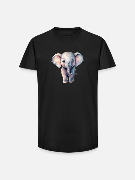 PastellElefant im Aquarellstil - Long Fit Männer T-Shirt - Schwarz