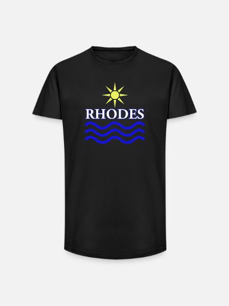 Rhodes Sun and Waves Design - Long Fit Men's T-Shirt - black