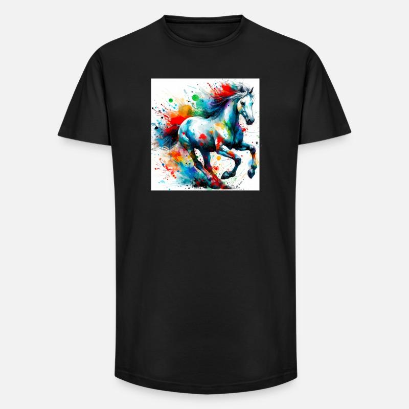 Pferd - Long Fit Männer T-Shirt - Schwarz