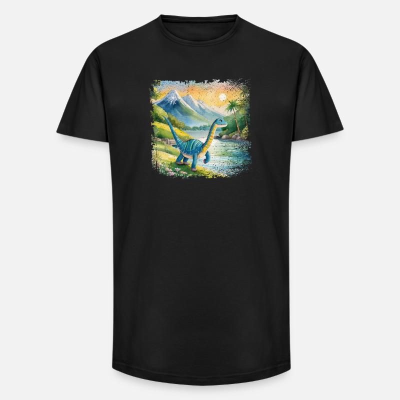Niedlicher junger Thesaurus Kinderbuchstil Aquarel - Long Fit Männer T-Shirt - Schwarz