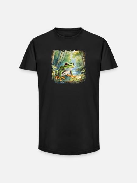 Niedlicher junger Frosch im Kinderbuchstil - Long Fit Männer T-Shirt - Schwarz