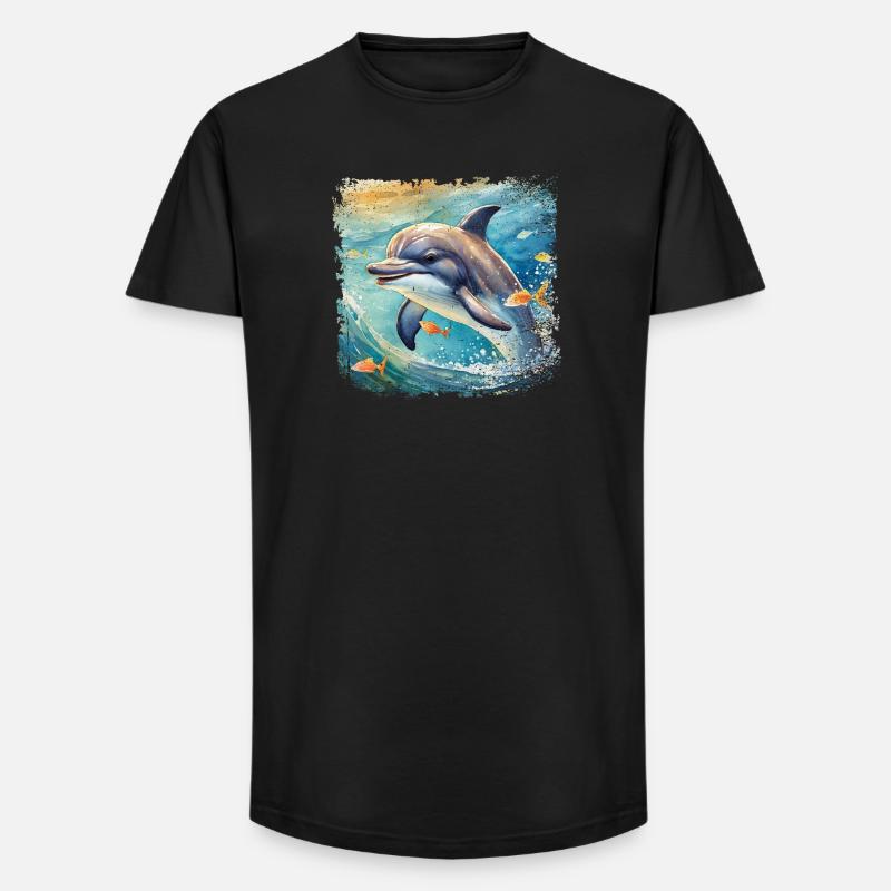 Niedlicher junger Delfin im Kinderbuchstil - Long Fit Männer T-Shirt - Schwarz