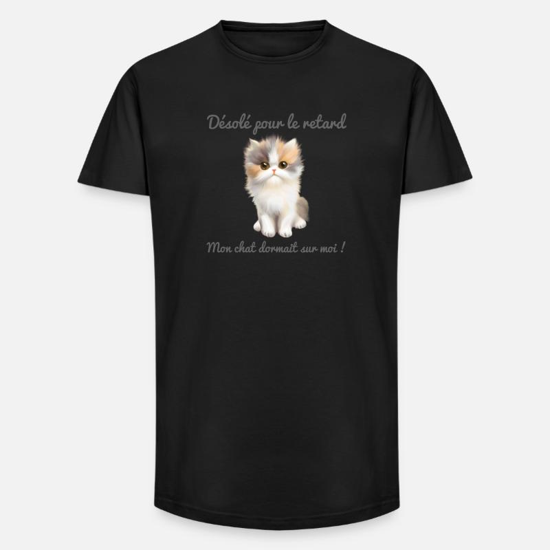 Mon chat dormait sur moi  - T-shirt coupe longue homme - noir