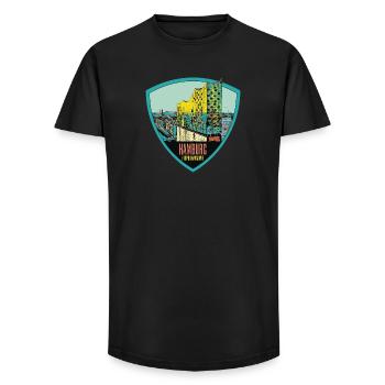 Illustration: , Hamburg - Long Fit Männer T-Shirt - Schwarz - Vorne - AI Model Male 185 light (185cm)