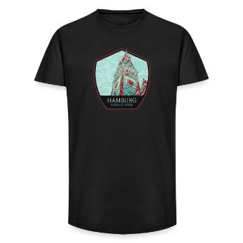 City Hall Tower in Hamburg, Germany - Long Fit Men's T-Shirt - black - Front - AI Model Male 185 light (185cm)
