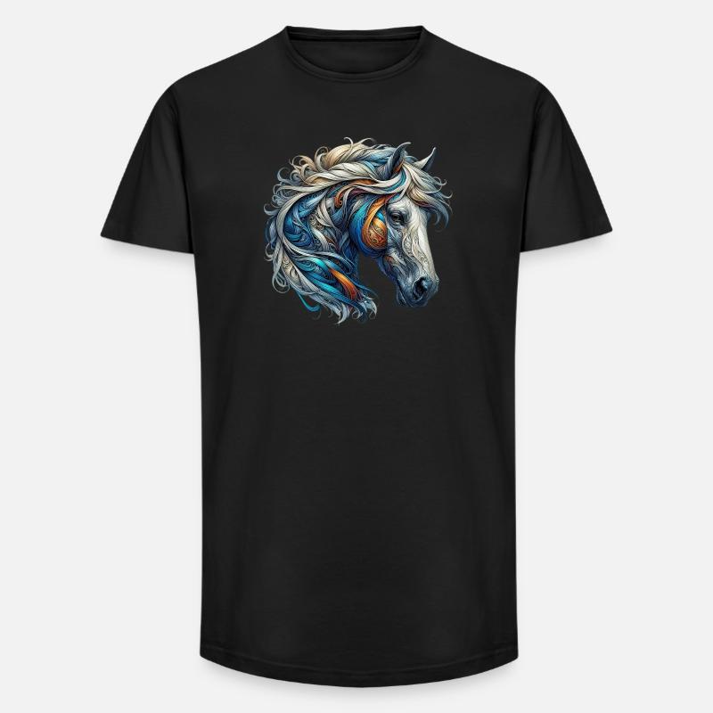 Pferd - Long Fit Männer T-Shirt - Schwarz