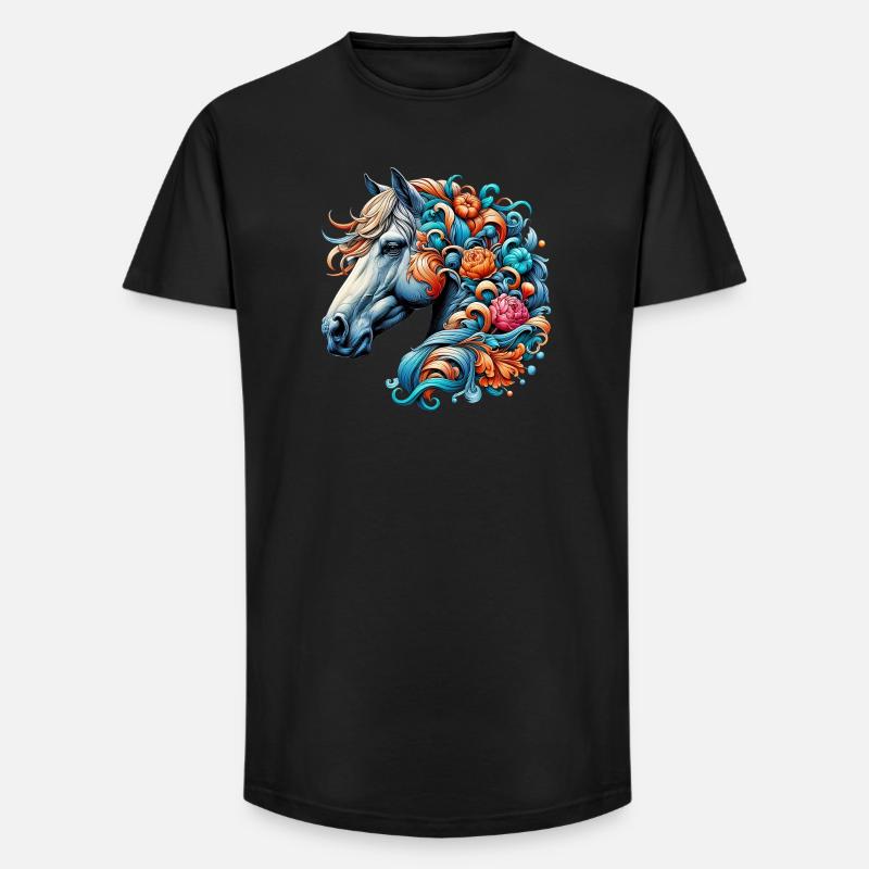Pferd - Long Fit Männer T-Shirt - Schwarz