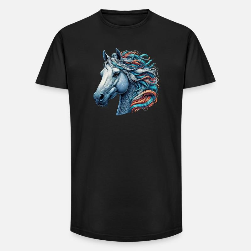 Pferd - Long Fit Männer T-Shirt - Schwarz