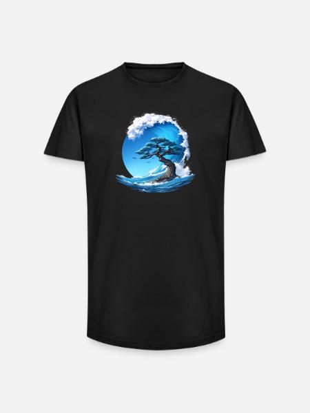 A tree under a wave - Long Fit Men's T-Shirt - black