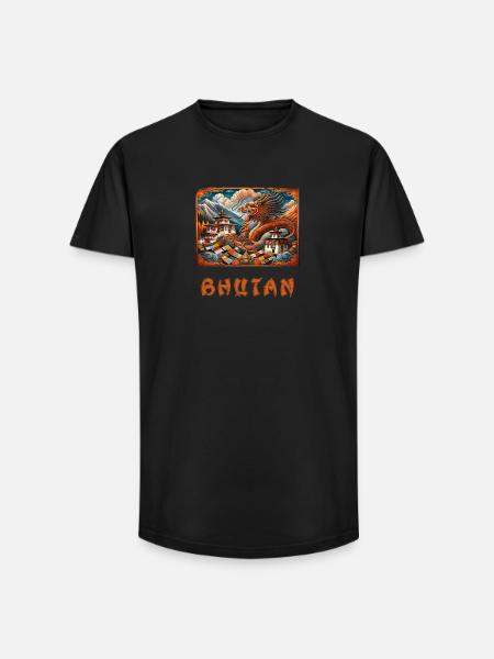 Bhutan dragon Buddha Thimphu - Long Fit Men's T-Shirt - black