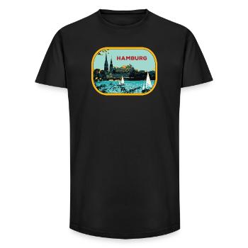 Fluss Hamburg: Segelboot-Illustration - Long Fit Männer T-Shirt - Schwarz - Vorne - AI Model Male 185 light (185cm)