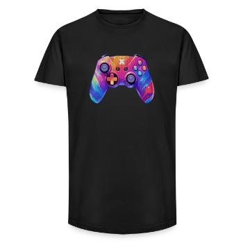 Manette de jeux vidéo pixel art - T-shirt coupe longue homme - noir - Devant - AI Model Male 185 light (185cm)