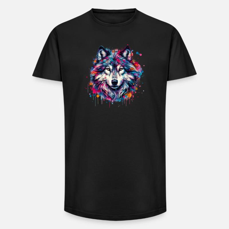 Wolf - Long Fit Men's T-Shirt - black