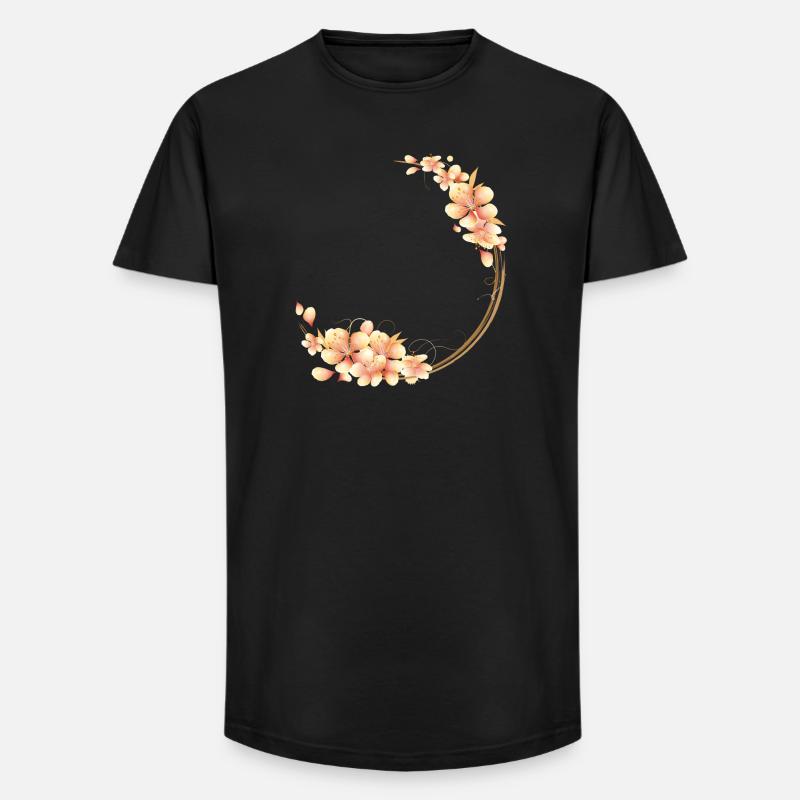 Pfirsichblüten Kranz im samtig-weichen Pfirsichton - Long Fit Männer T-Shirt - Schwarz