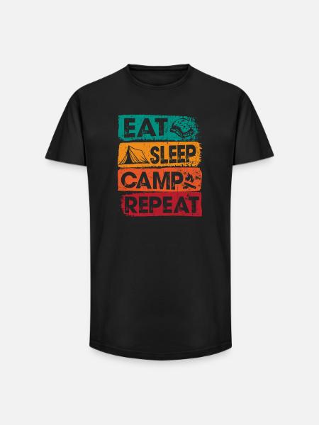 Eat Sleep Camp Repeat Outdoors - Long Fit Men's T-Shirt - black
