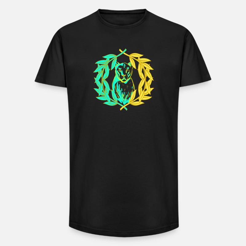 Leopard Tiger Katze Lorbeerkranz - Long Fit Männer T-Shirt - Schwarz