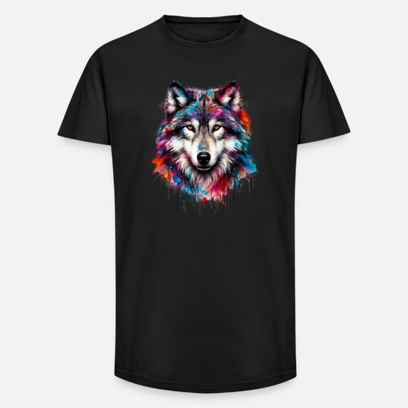 Wolf - Long Fit Men's T-Shirt - black
