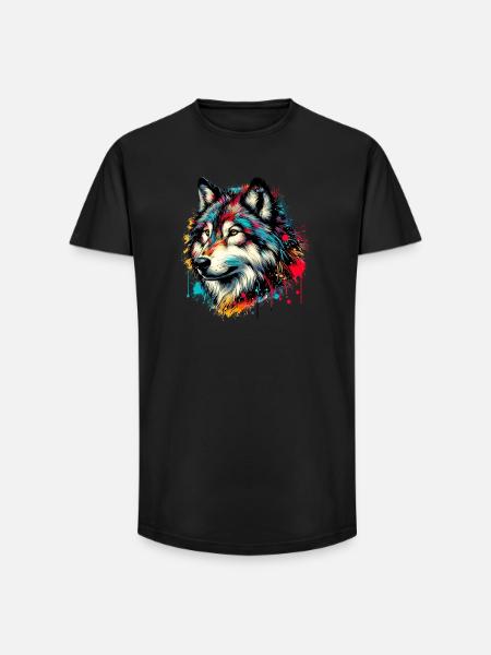 Wolf - Long Fit Men's T-Shirt - black