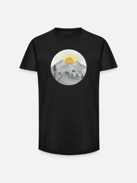Mountain idyll at sunset in spring - Long Fit Men's T-Shirt - black