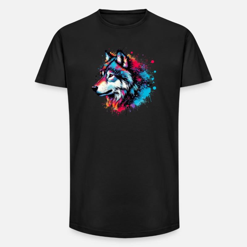 Wolf - Long Fit Men's T-Shirt - black