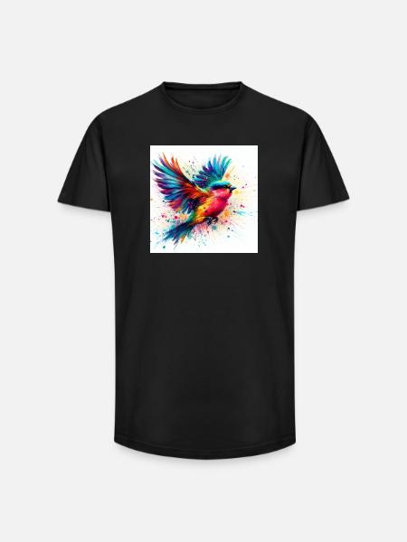 Aquarell Vogel Fliegen - Long Fit Männer T-Shirt - Schwarz